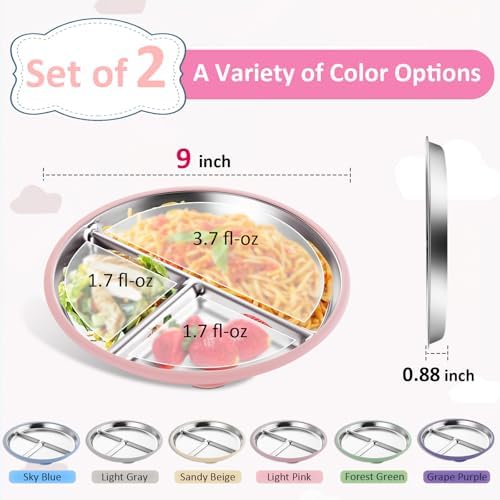 Bakpoco Stainless Steel Baby Plate with Suction 9 Divided Plates for Kids