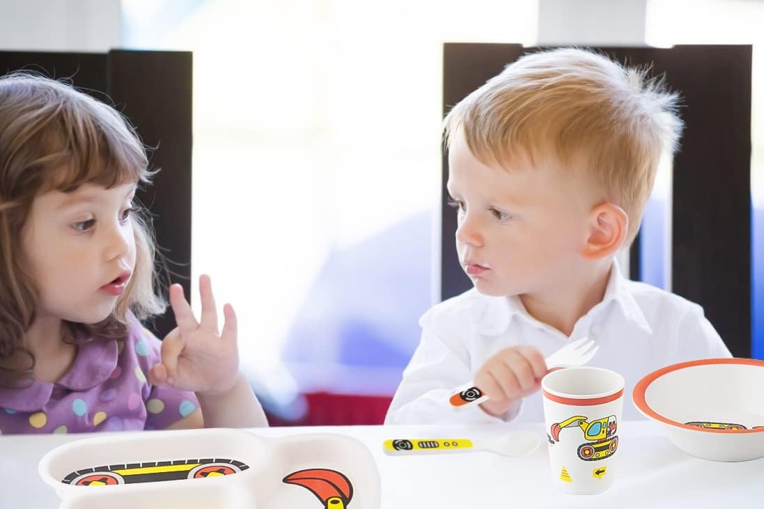 Kids Tableware Set - Toddler Plates Dinnerware with Fork and Spoon