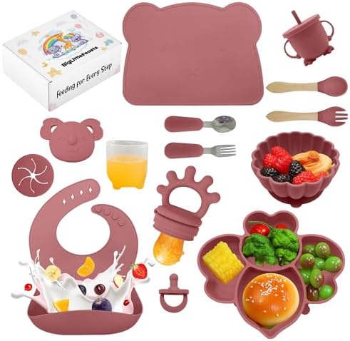 Silicone Baby Feeding Set 14pcs Dark Pink