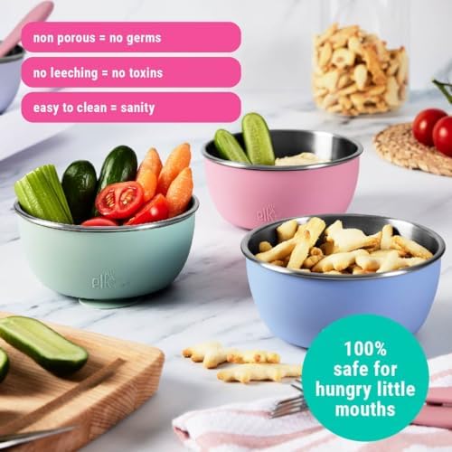 Elk and Friends 4 Pack Suction Stainless Steel Bowls for Babies Toddlers