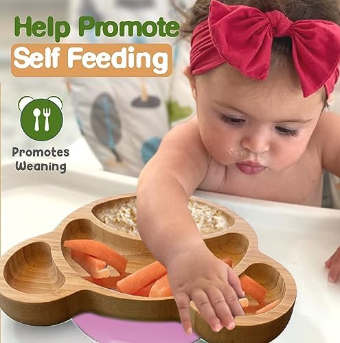 Bamboo Plates For Kids Pink Bear Design