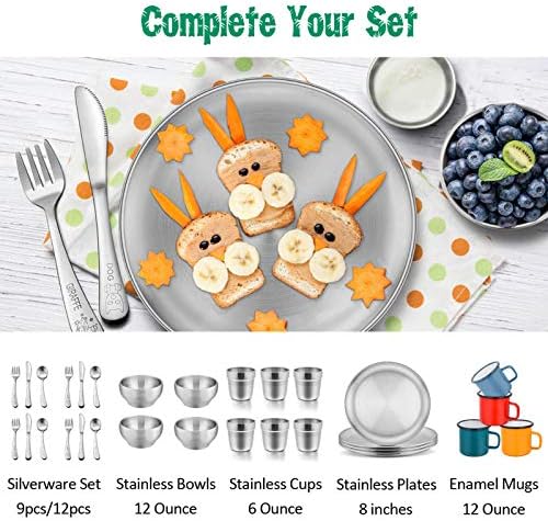E-far Kids Bowls Set of 4 12 Ounce Insulated Shatterproof Matte Finish