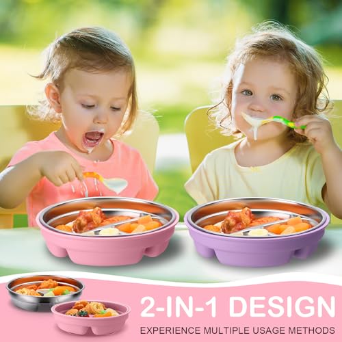 Nuogo 2 Pcs Stainless Steel Baby Suction Plates