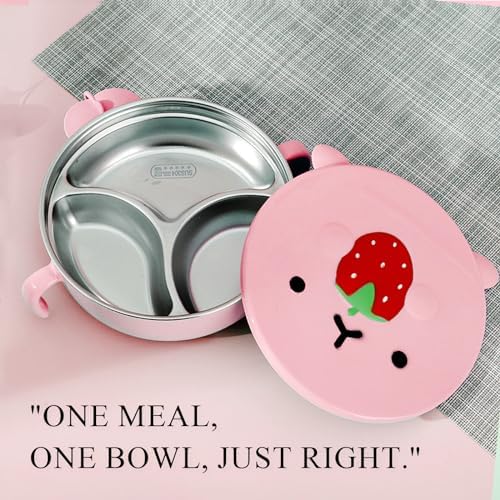Qianliyer Cartoon Stainless Steel Baby Feeding Set Pink 1