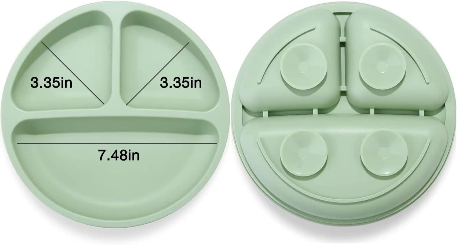 PandaEar Divided Silicone Toddler Plates - 3 Pack