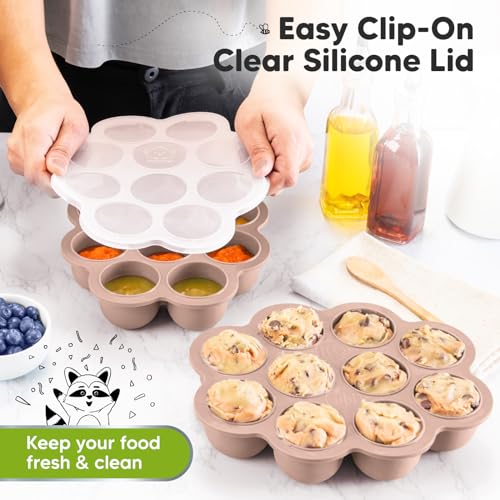 KeaBabies Silicone Baby Food Freezer Tray with Clip Lid and 2-Set Utensils
