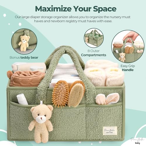 PeraBella Diaper Caddy Organizer with Teddy Bear Charm