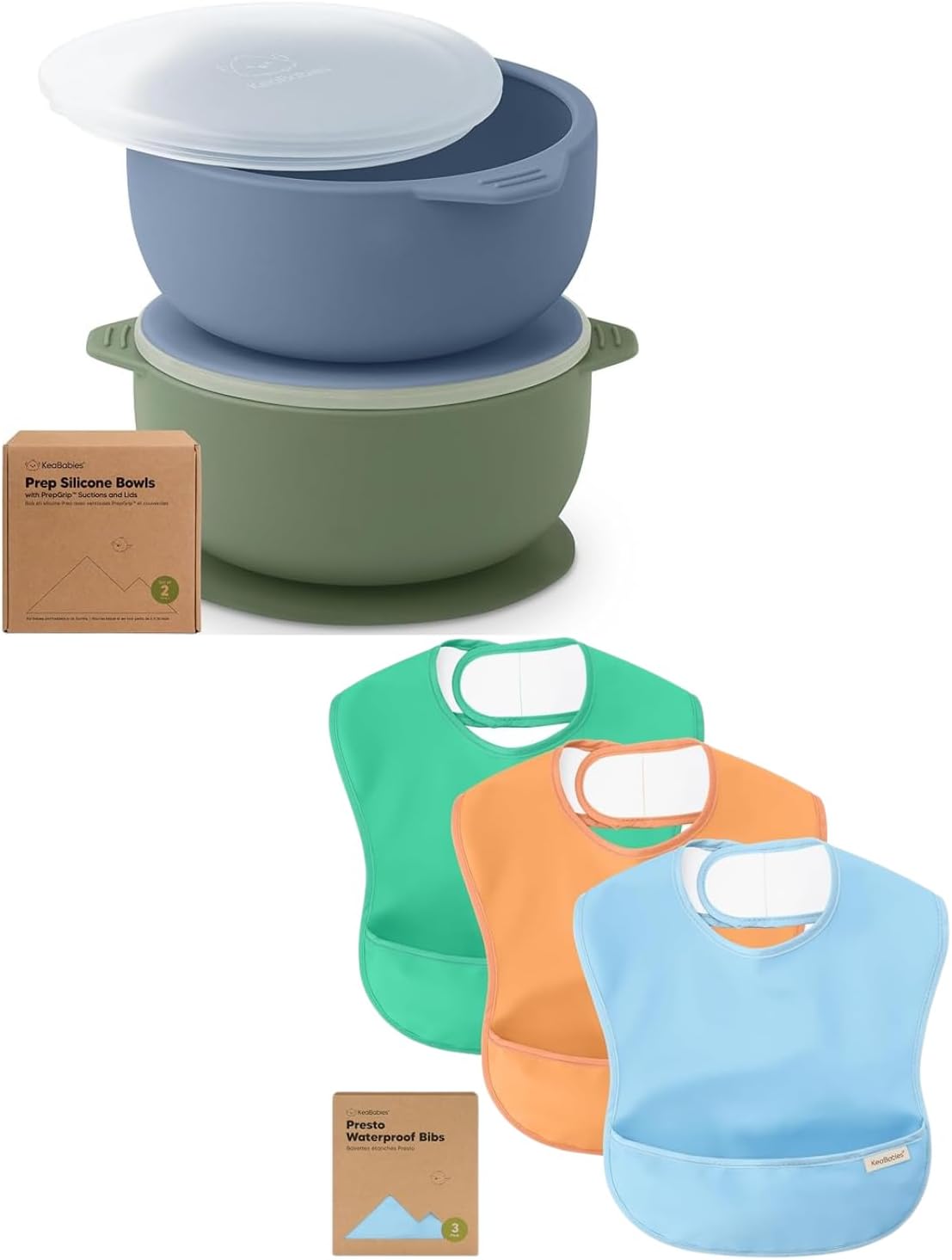 KeaBabies Baby Bowls with Suctions and Bibs Set
