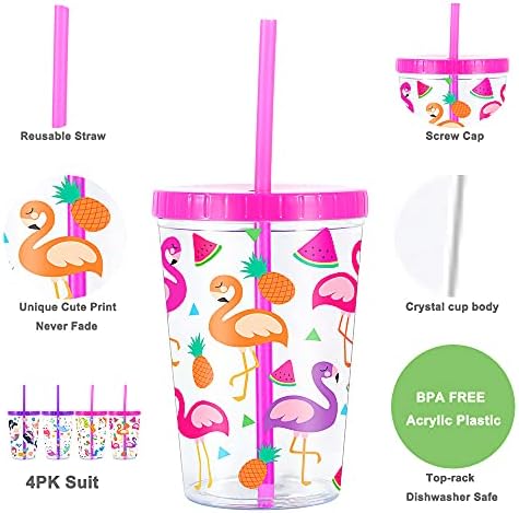Home Tune 16oz Kids Tumbler 4 Pack - BPA Free Spill-Proof 1