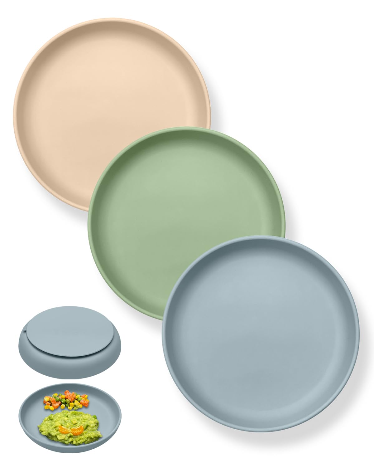 Qyeejong Classic Toddler Plates 3 Pack Suction Non-Slip 1
