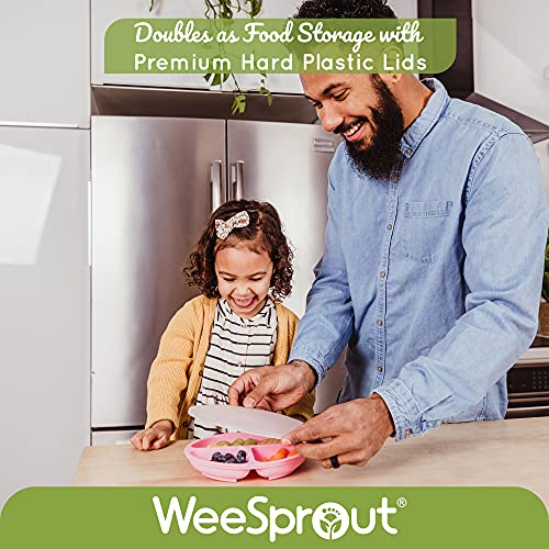 WeeSprout 3-Pack Silicone Plates with Lids for Babies Toddlers
