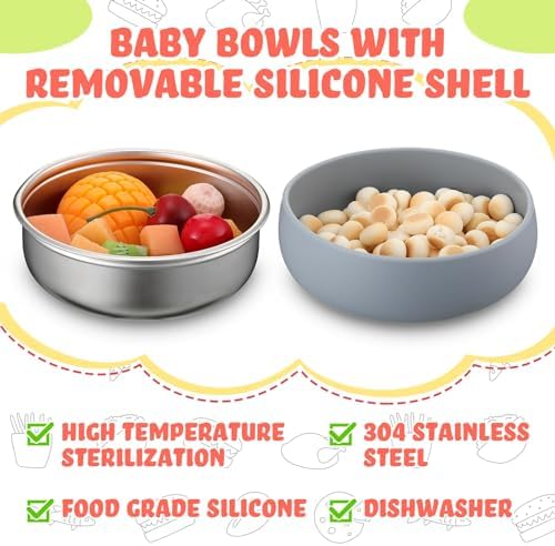 Nuogo 6 Pcs 304 Stainless Steel Baby Bowls with Silicone Shell