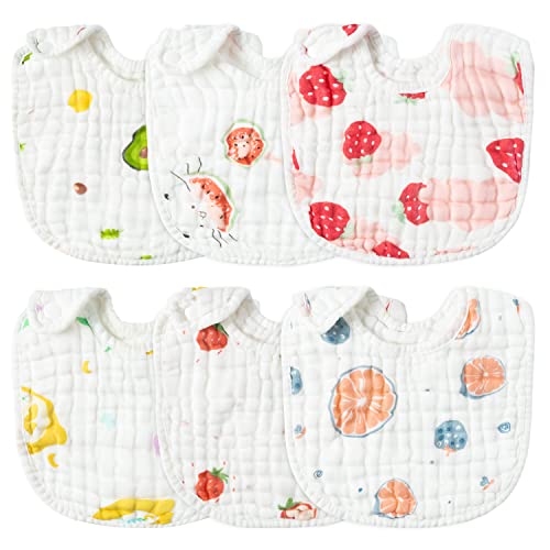 Zainpe 6Pcs Snap Muslin Baby Bibs with 6 Layers