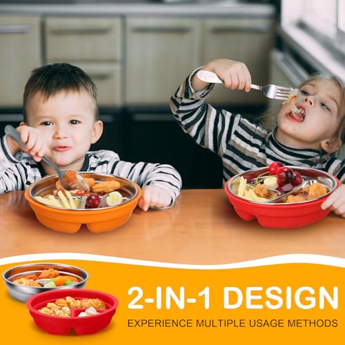 Nuogo 2 Pcs Stainless Steel Baby Suction Plates with Silicone Shell