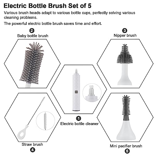 WHNL Electric Bottle Brush Set with Drying Mat and Storage Box White