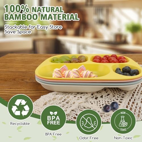 Shopwithgreen Bamboo Divided Plates Set of 4