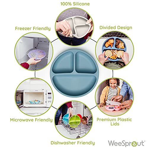 WeeSprout 3 Pack Silicone Plates with Lids for Babies and Toddlers