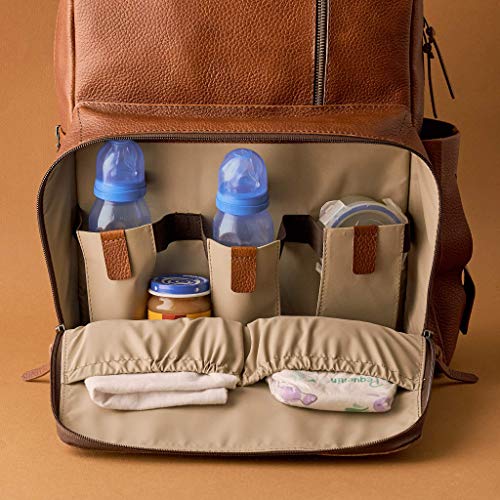 Tan Leather Diaper Bag Backpack for Mom and Dad