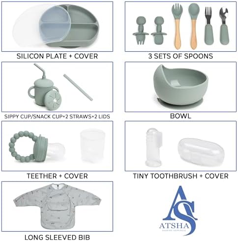 ATSHA 19 PCS Silicone Baby Feeding Set