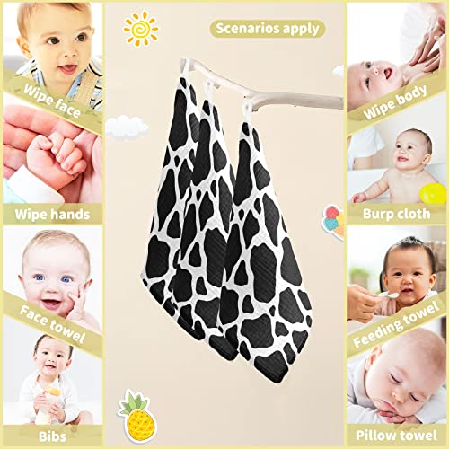 WIFIU 12x12 Inch Black White Cow Print Muslin Washcloths 5 Pack