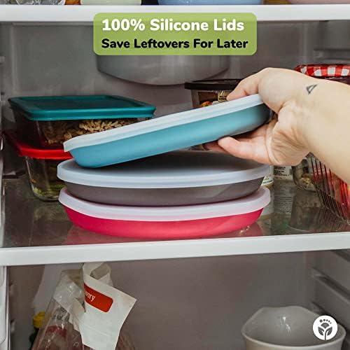 WeeSprout Bamboo Plates with Lids Set of 4 Kid-Sized