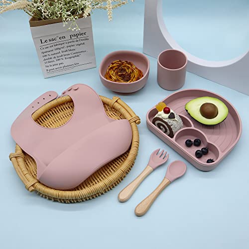 Rainbow Butterflies 7-Piece Silicone Feeding Set - Baby Pink