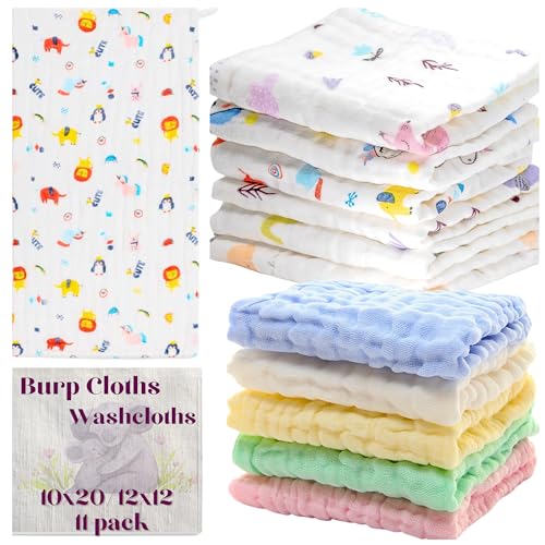 La Belle Beeno 11-Pack Baby Muslin Burp Cloths Washcloths