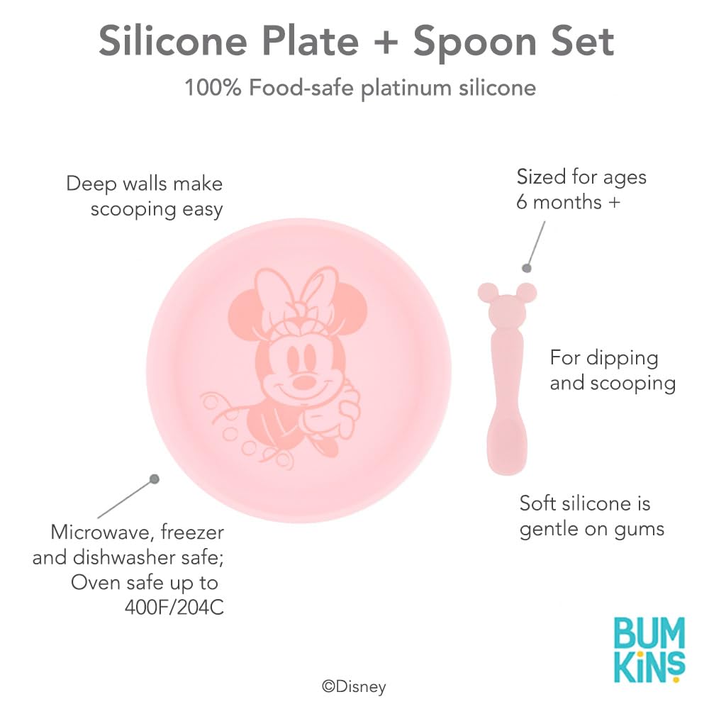 Disney Minnie Mouse Silicone Plate and Spoon Set for Babies and Kids