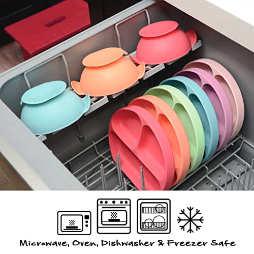 PrimaStella Unbreakable Silicone Bowl and Chew Spoon Set for Babies Toddlers Blue