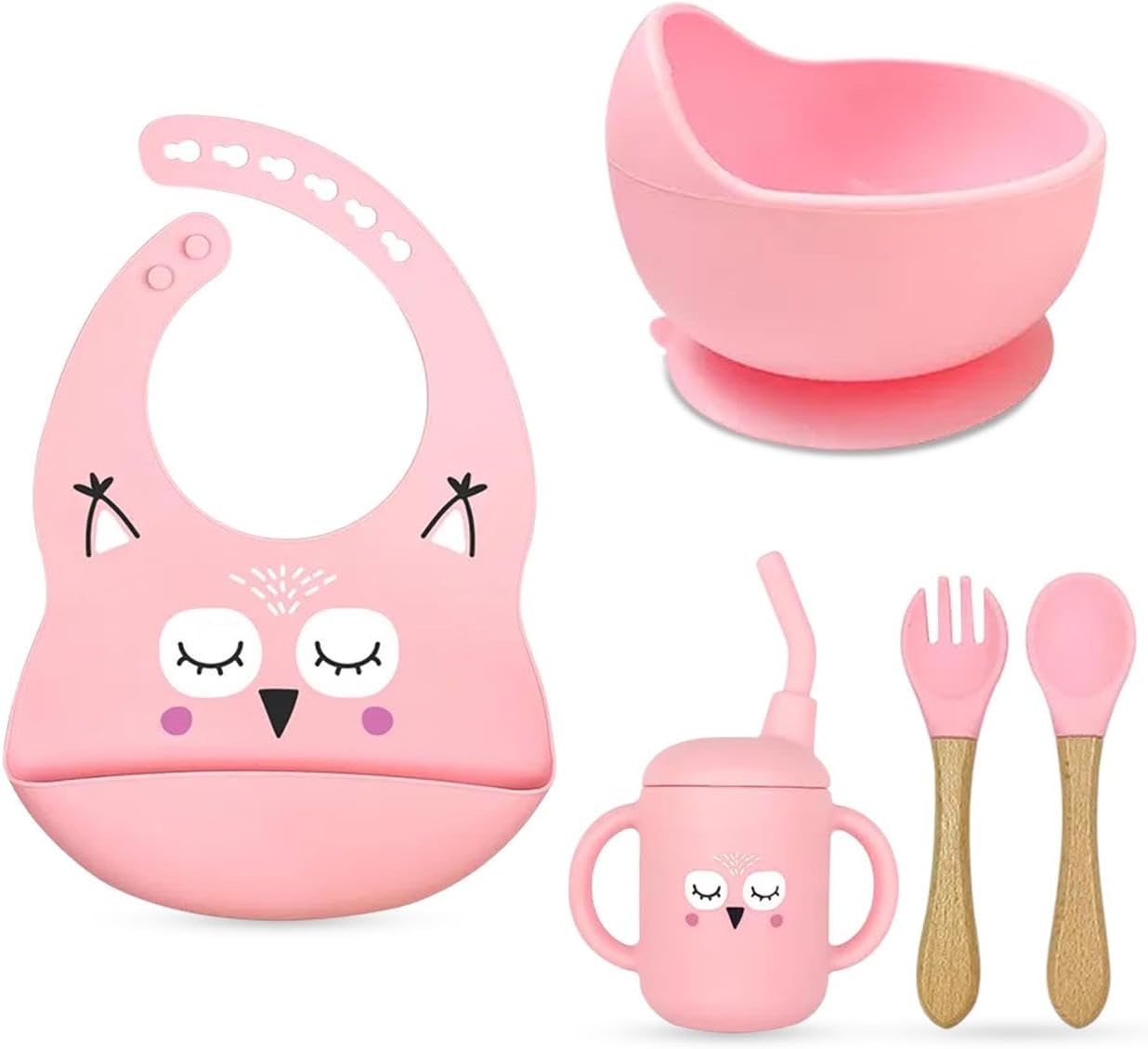 ZYLOSTORE Silicone Baby Feeding Set with Plates and Utensils PINK