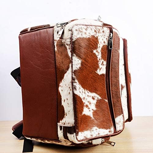 UGFashions Cowhide Diaper Bag Backpack Brown White