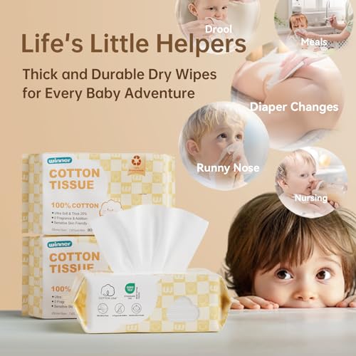 Winner 100 USA Cotton Dry Wipes 240 Count Pack of 3