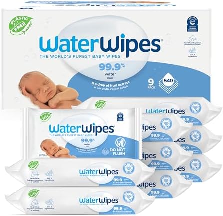 WaterWipes Plastic-Free Original Baby Wipes 60 Count Pack of 9