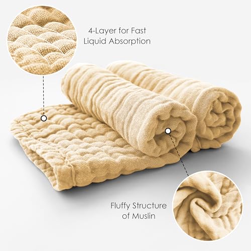MOON PARK 12 Pack Washcloths - 12x12 Inches Ultra Soft 100 Cotton Muslin