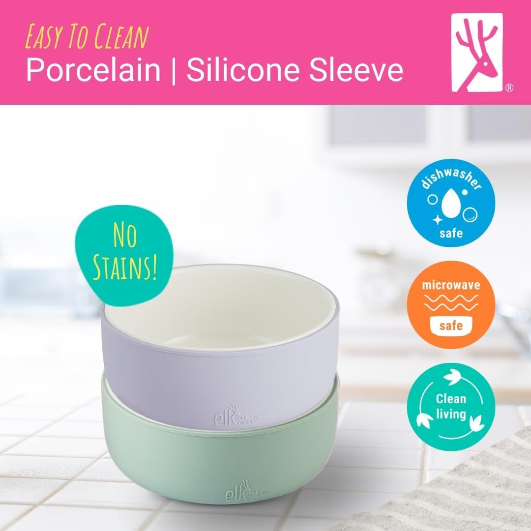 Elk and Friends Porcelain Bowls with Silicone Sleeve Set