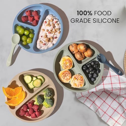 Cutebe 3 Pack Suction Baby Plates with Divided Design