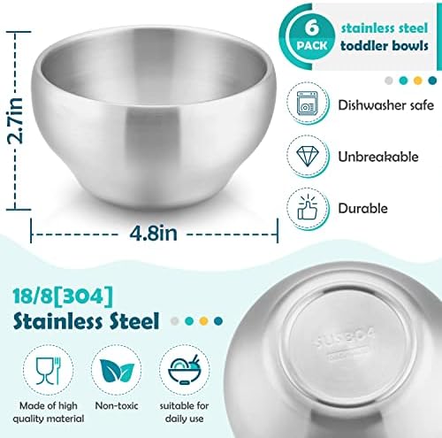 HaWare 6-Piece Stainless Steel Toddler Bowls