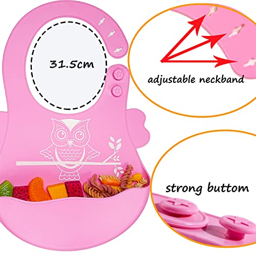 NICINGU Baby Toddler Suction Plate Set with Spoon Fork Pink Owl Design