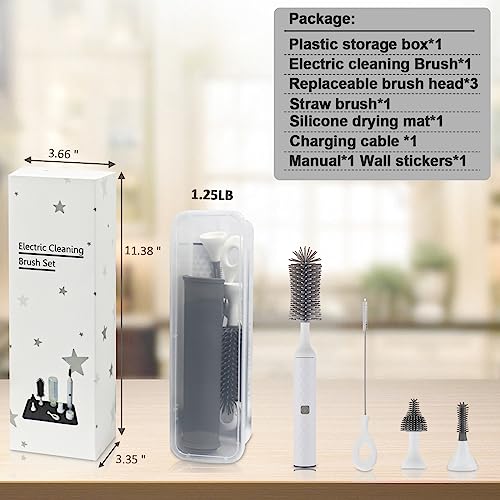 WHNL Electric Bottle Brush Set with Drying Mat and Storage Box White