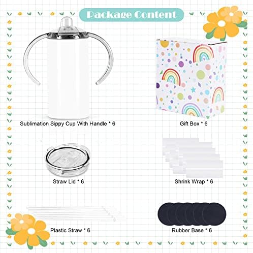 Wzaytia 12 Oz Sublimation Sippy Cup 6 Pack