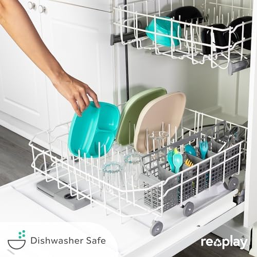 Re-Play Toddler Plates 3 Compartment Set - Dishwasher Safe Stackable Made in USA