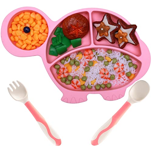 NICINGU Silicone Suction Plate Set for Toddlers - Pink