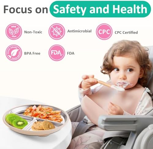 Bakpoco Stainless Steel Baby Plate with Suction 9 Divided Plates for Kids