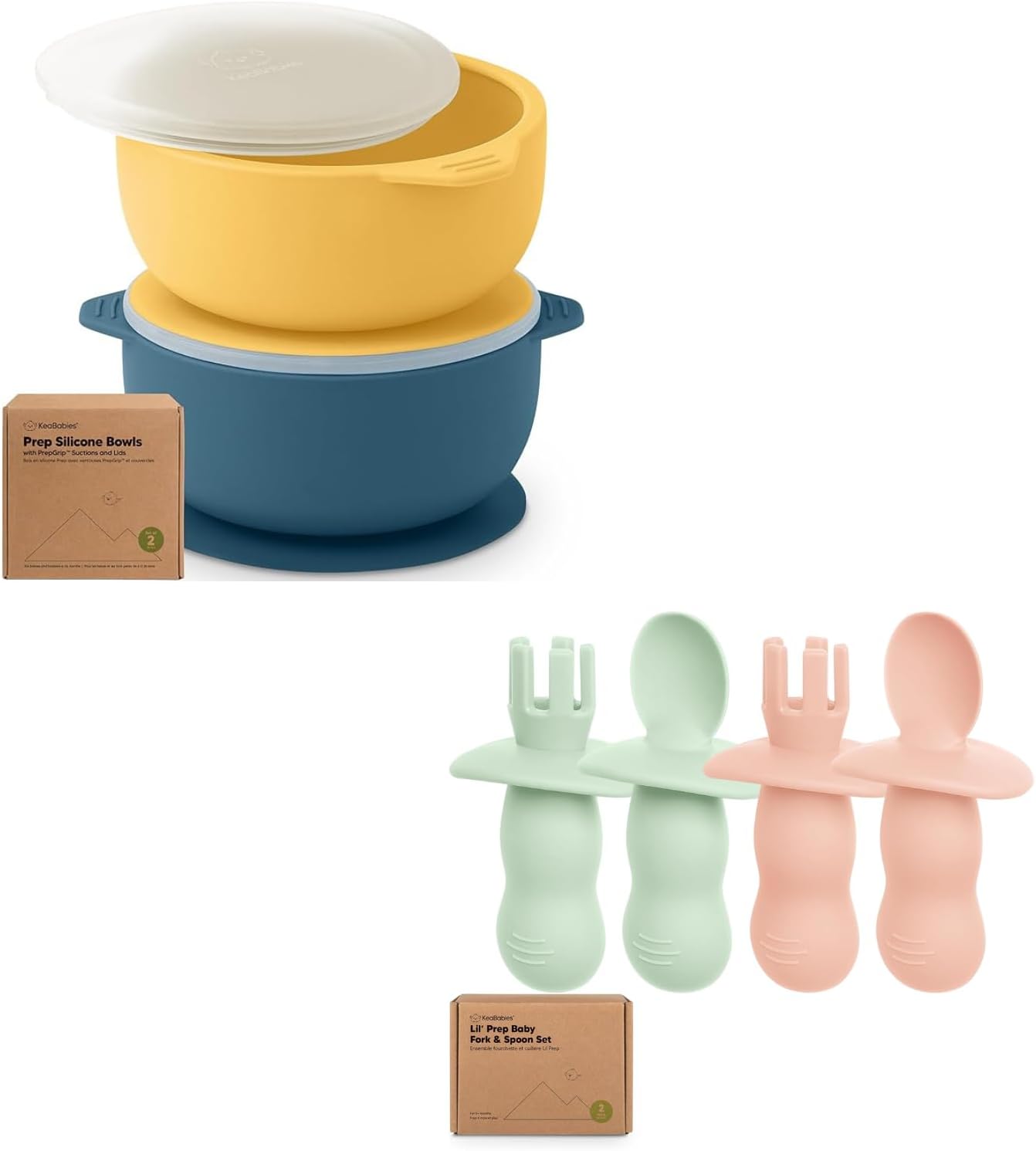 KeaBabies 2-Pack Suction Baby Bowls with Lids and Utensils 1