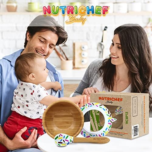 NutriChef Bamboo Feeding Bowl with Spoon and Suction Base