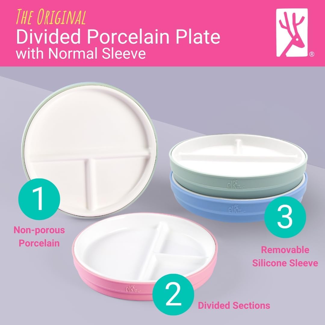 Elk and Friends Porcelain Plates for Kids with Silicone Sleeves