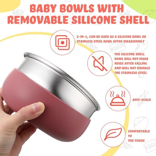 Nuogo 6 Pcs 304 Stainless Steel Baby Bowls with Silicone Shell