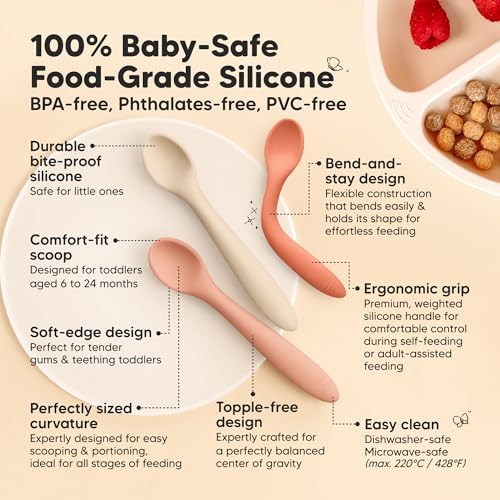 KeaBabies 3-Pack Silicone Baby Spoons for Self-Feeding