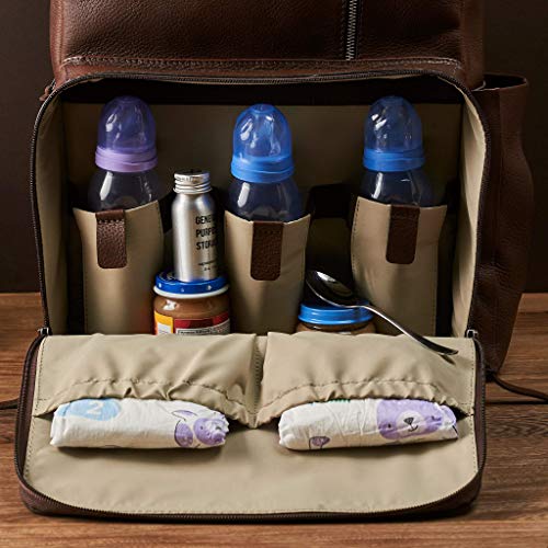 Brown Leather Diaper Bag Backpack with Changing Pad