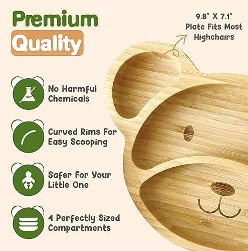 Bamboo Plates For Kids Pink Bear Design
